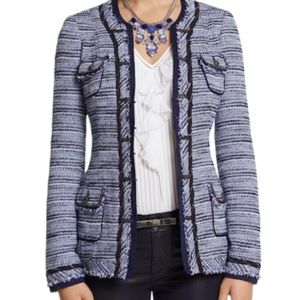 White House Black Market Blue Tweed Jacket Size 8 Excellent Used Condition